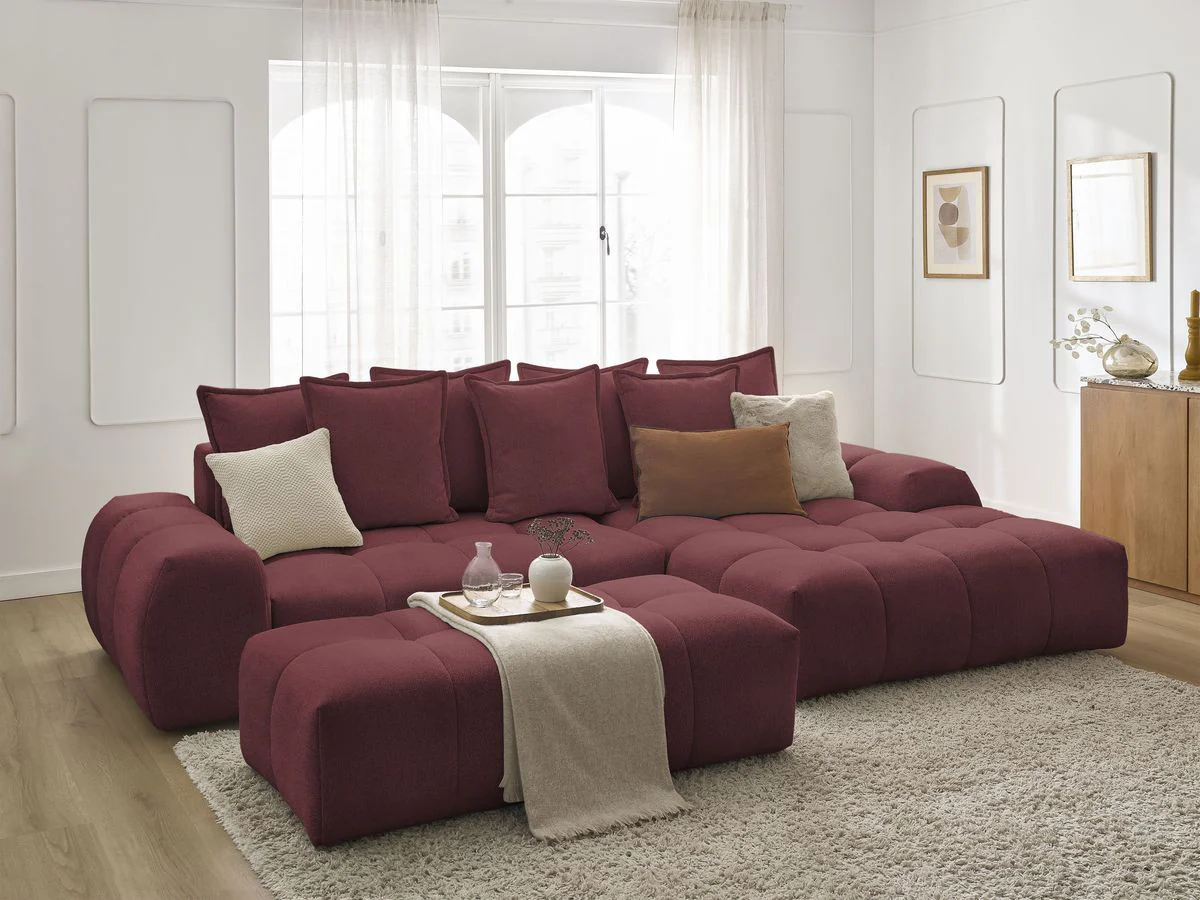 Canapé d'angle convertible coffre EVEREST tissu chiné avec pouf - Image 59
