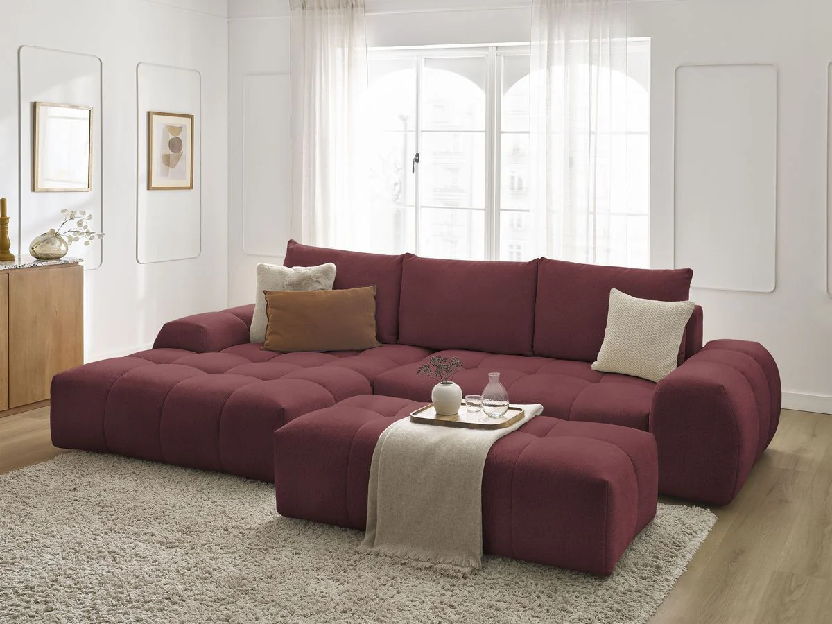 Canapé d'angle convertible coffre EVEREST tissu chiné avec pouf - Image 6