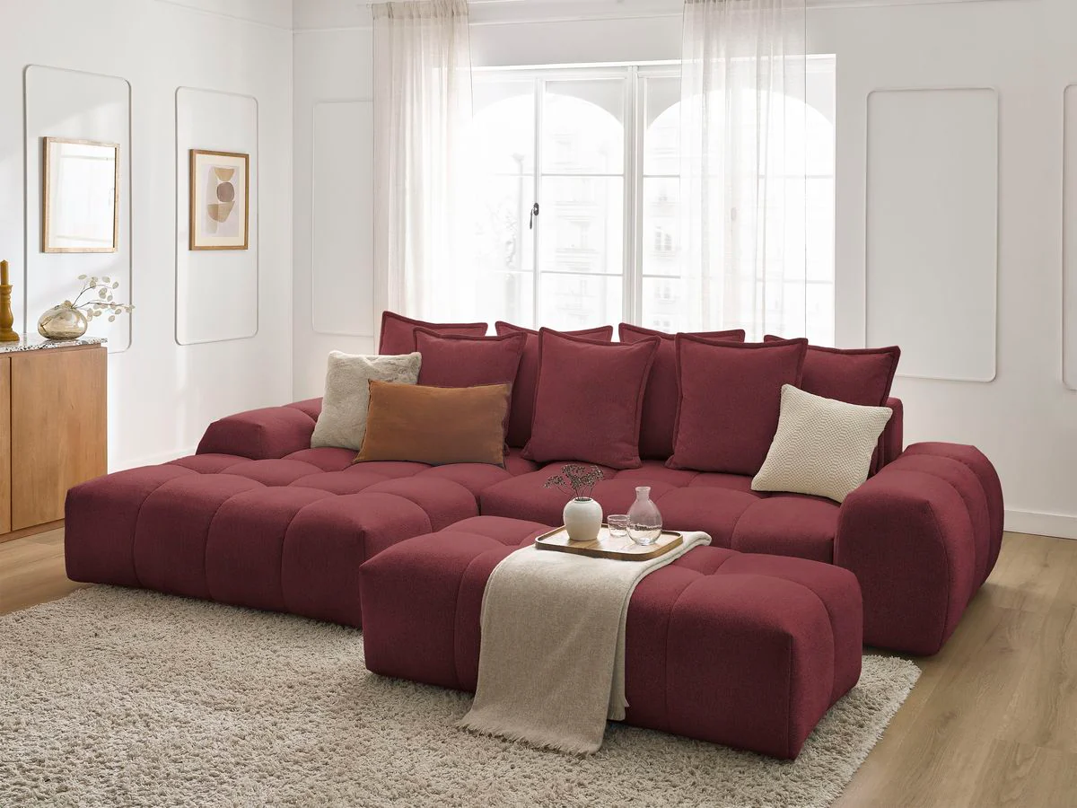 Canapé d'angle convertible coffre EVEREST tissu chiné avec pouf - Image 60
