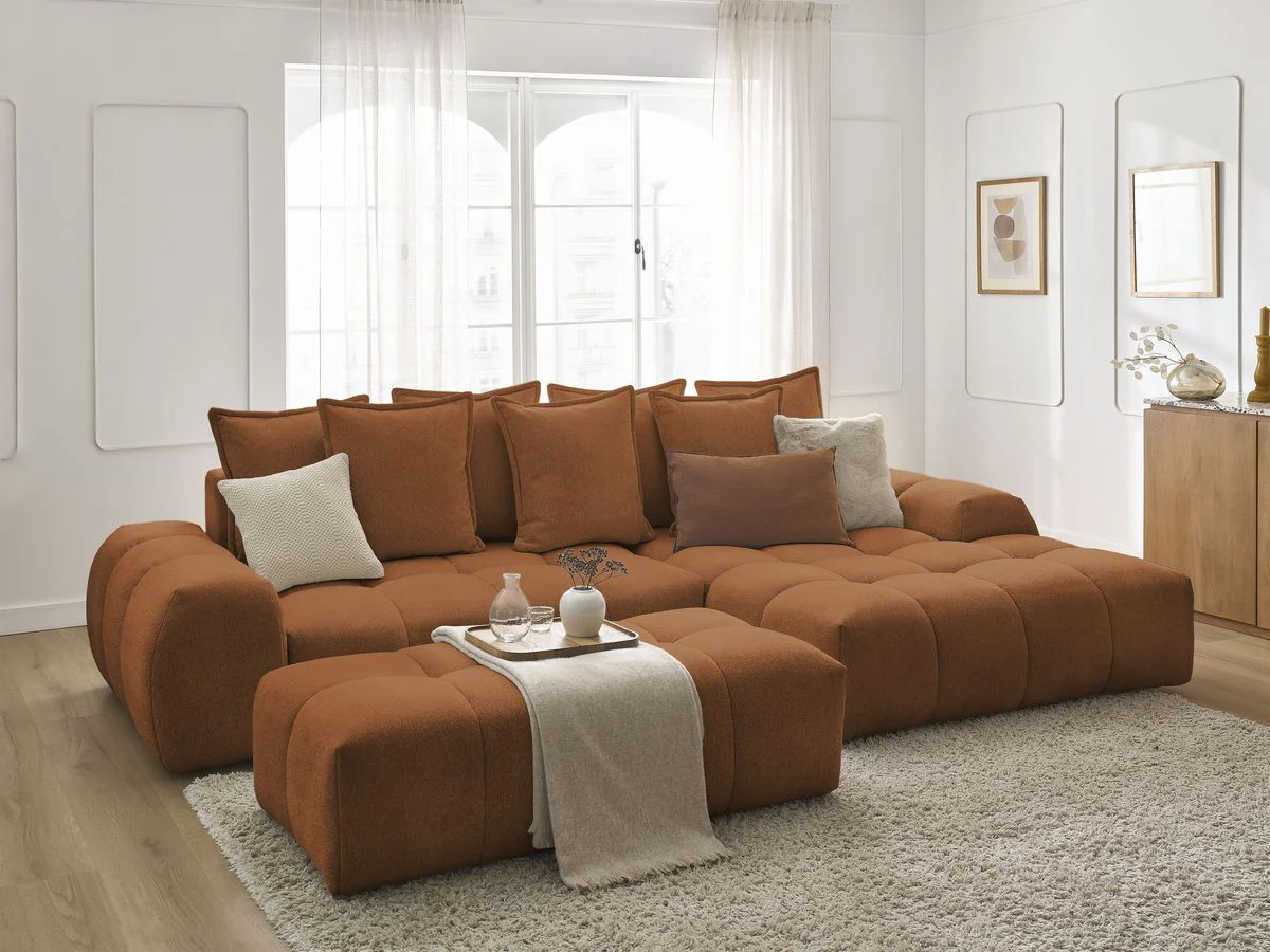 Canapé d'angle convertible coffre EVEREST tissu chiné avec pouf - Image 61