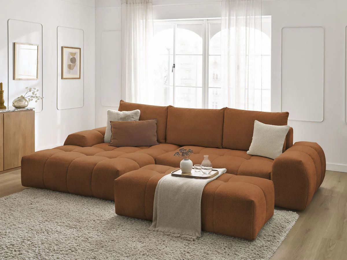 Canapé d'angle convertible coffre EVEREST tissu chiné avec pouf - Image 8