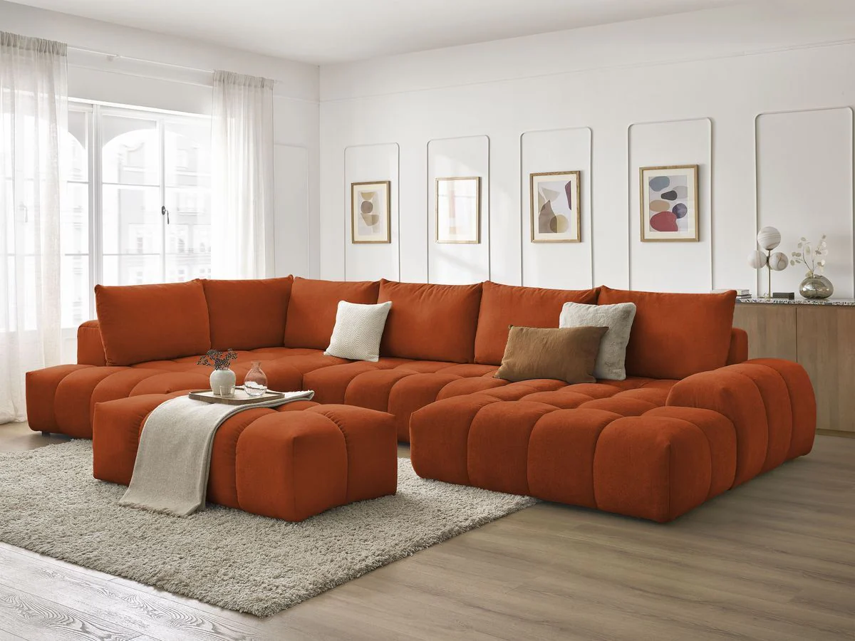 Canapé panoramique convertible coffre EVEREST tissu texturé avec pouf - Image 14