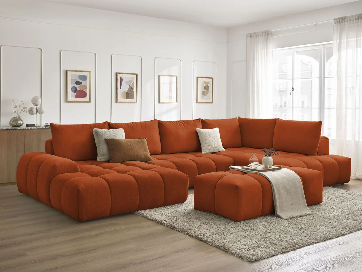 Canapé panoramique convertible coffre EVEREST tissu texturé avec pouf - Image 15