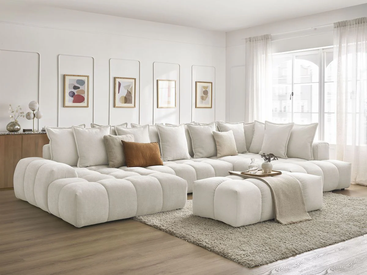 Canapé panoramique convertible coffre EVEREST tissu texturé avec pouf - Image 23