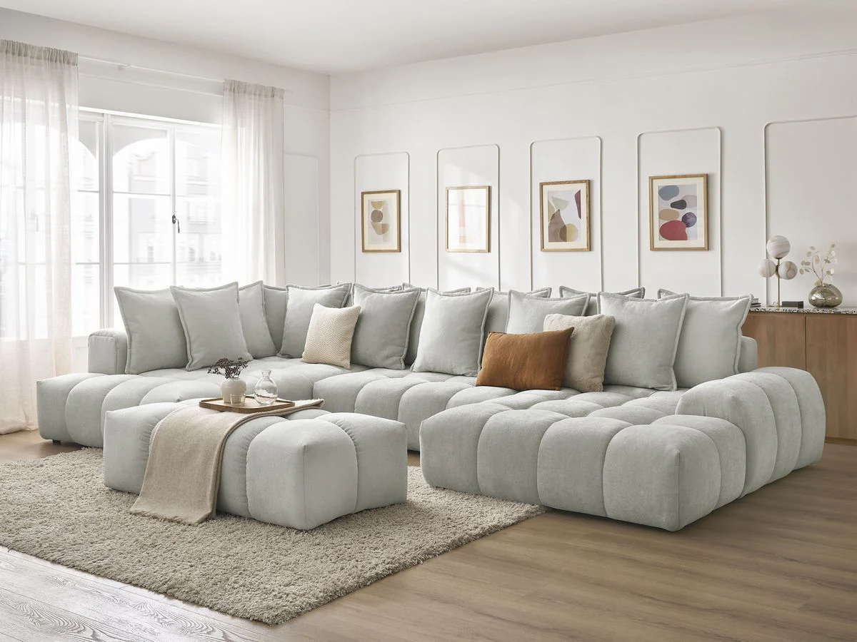 Canapé panoramique convertible coffre EVEREST tissu texturé avec pouf - Image 24