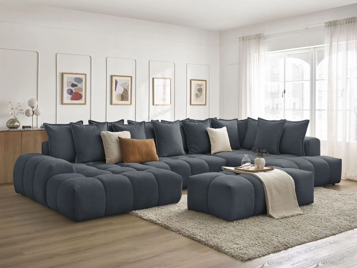 Canapé panoramique convertible coffre EVEREST tissu texturé avec pouf - Image 29