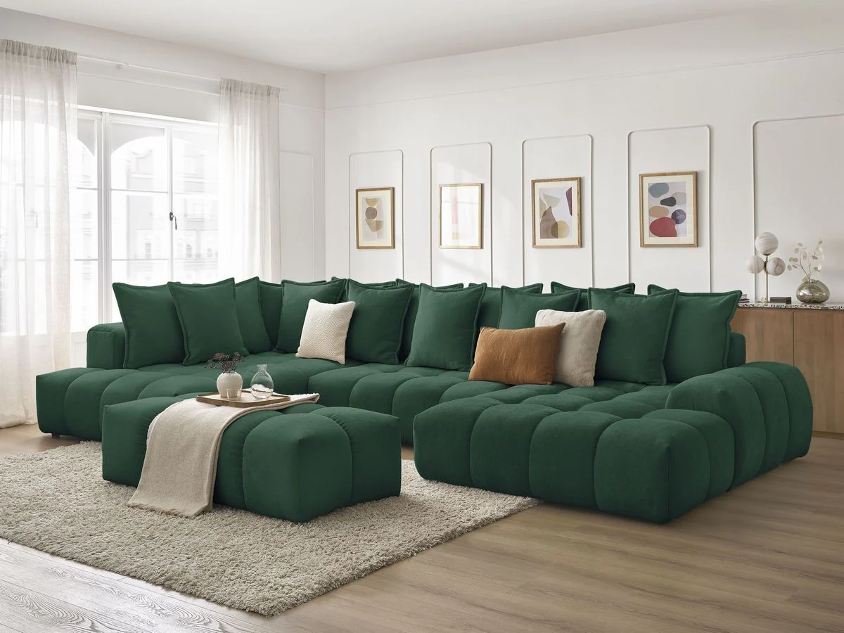 Canapé panoramique convertible coffre EVEREST tissu texturé avec pouf - Image 30