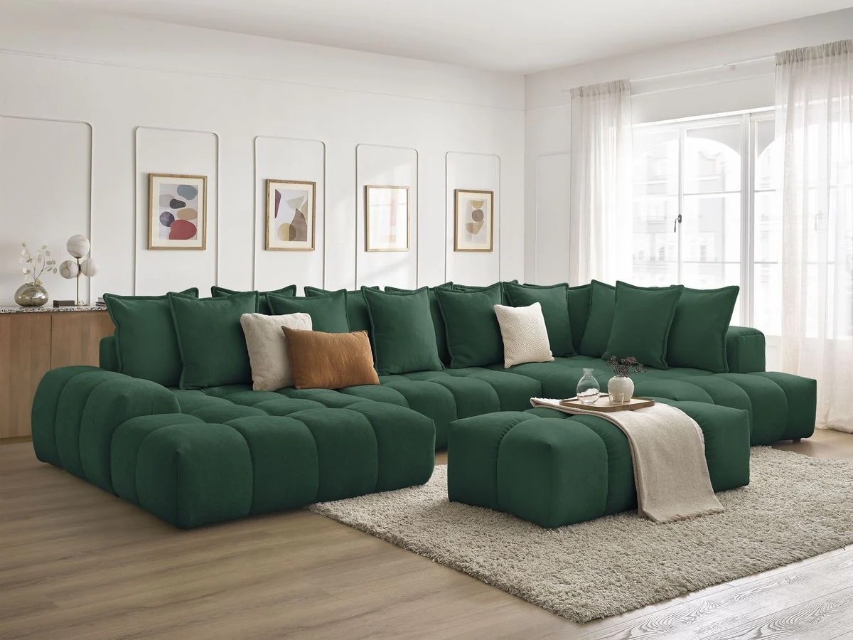 Canapé panoramique convertible coffre EVEREST tissu texturé avec pouf - Image 31