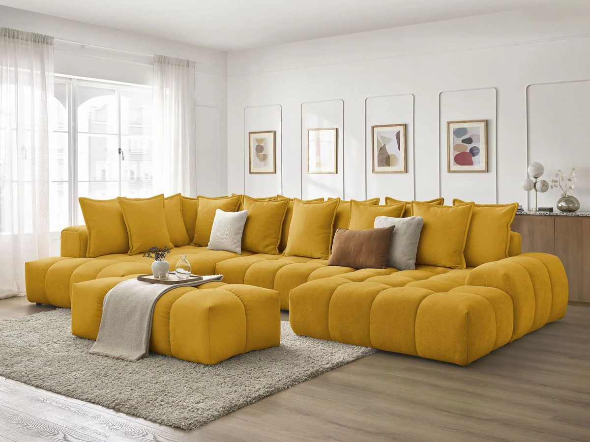 Canapé panoramique convertible coffre EVEREST tissu texturé avec pouf - Image 32