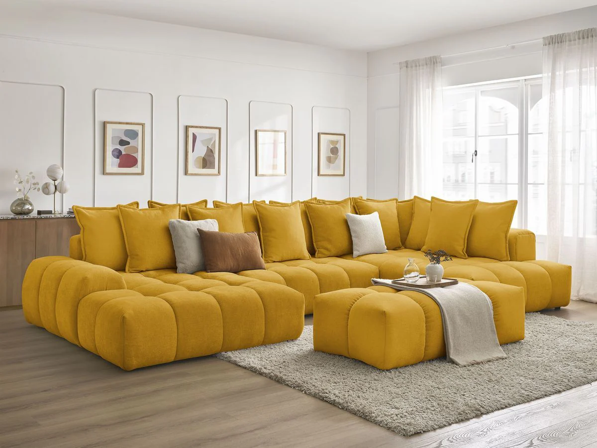 Canapé panoramique convertible coffre EVEREST tissu texturé avec pouf - Image 33