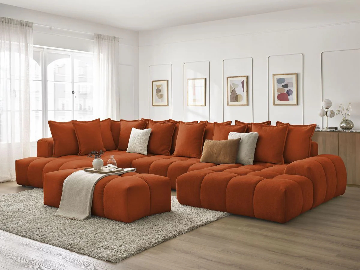 Canapé panoramique convertible coffre EVEREST tissu texturé avec pouf - Image 34