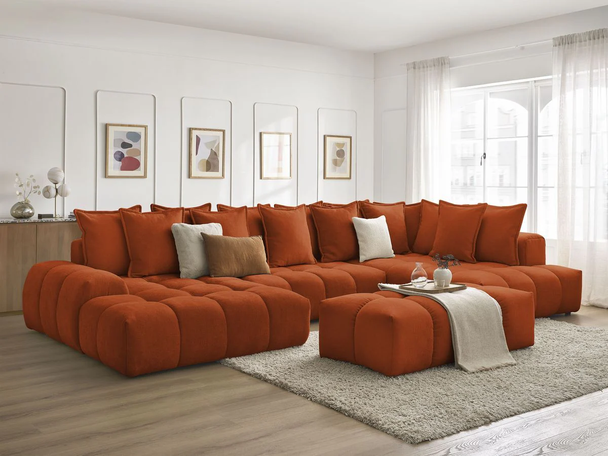 Canapé panoramique convertible coffre EVEREST tissu texturé avec pouf - Image 35