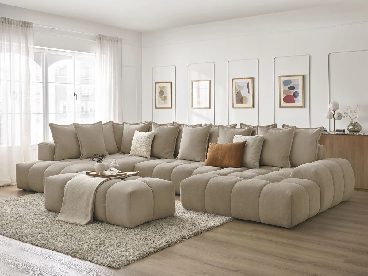 Canapé panoramique convertible coffre EVEREST tissu texturé avec pouf - Image 36