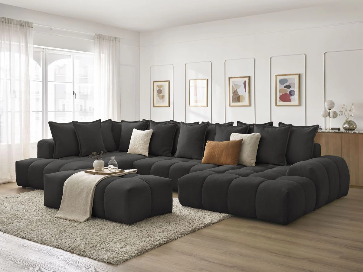 Canapé panoramique convertible coffre EVEREST tissu texturé avec pouf - Image 40