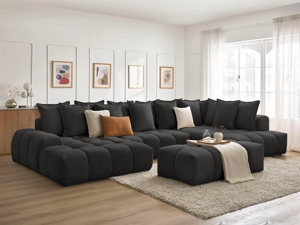 Canapé panoramique convertible coffre EVEREST tissu texturé avec pouf - Image 41