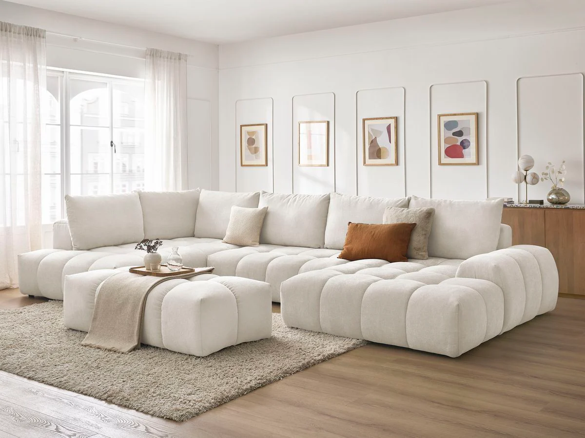 Canapé panoramique convertible coffre EVEREST tissu texturé avec pouf - Image 42