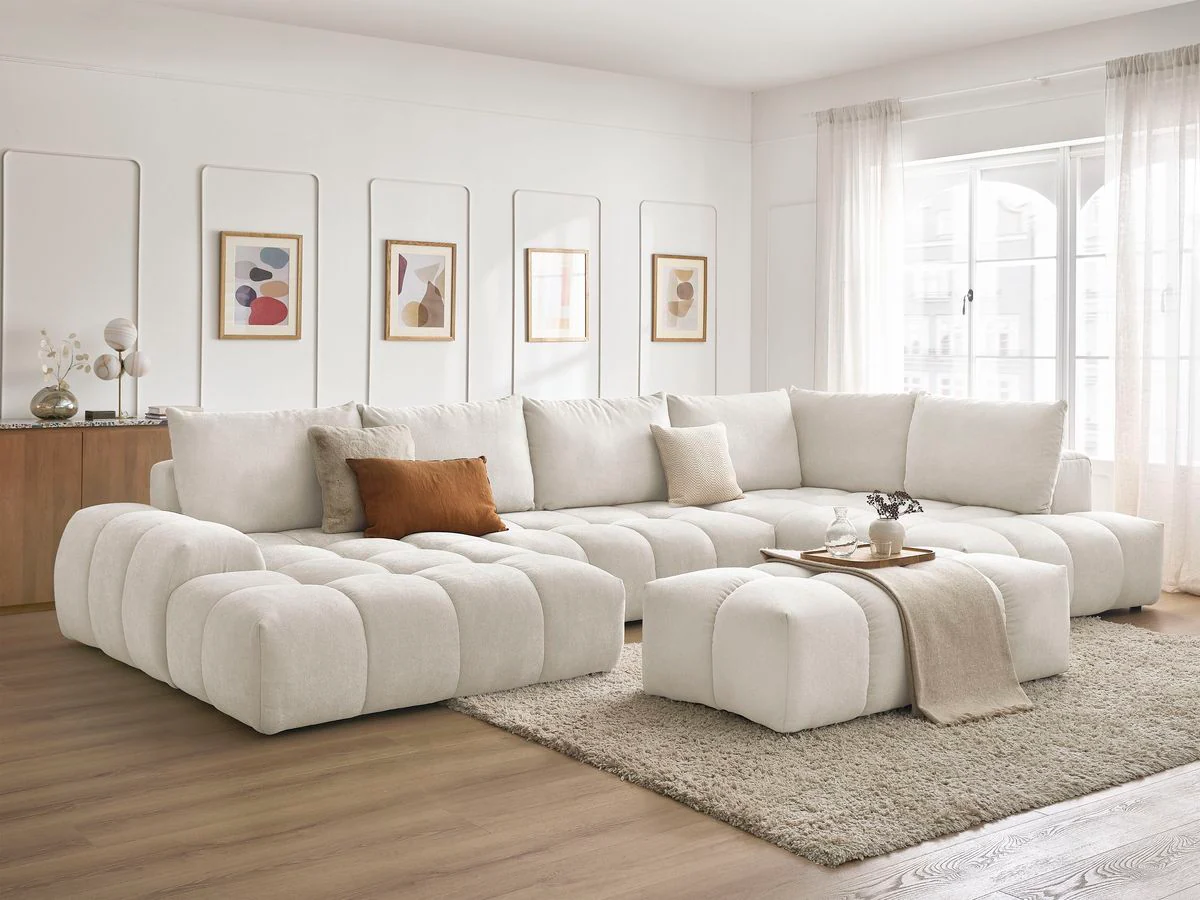 Canapé panoramique convertible coffre EVEREST tissu texturé avec pouf - Image 43