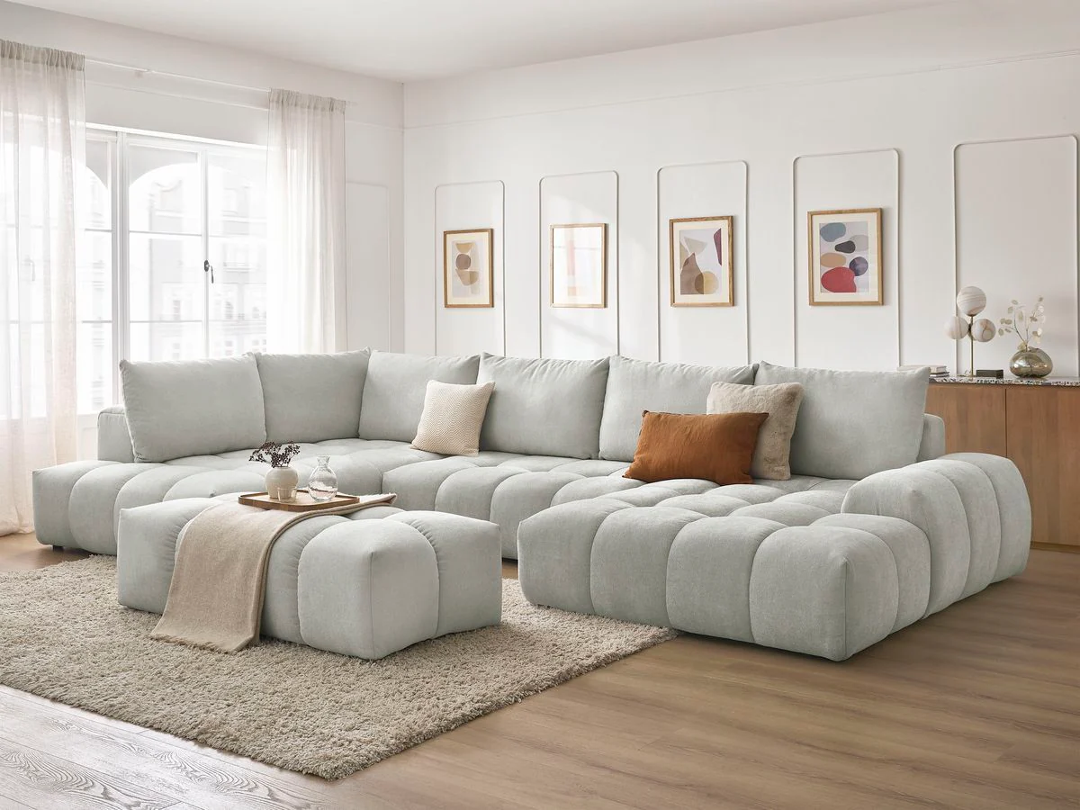 Canapé panoramique convertible coffre EVEREST tissu texturé avec pouf - Image 44