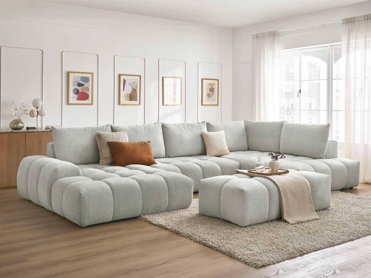 Canapé panoramique convertible coffre EVEREST tissu texturé avec pouf - Image 45