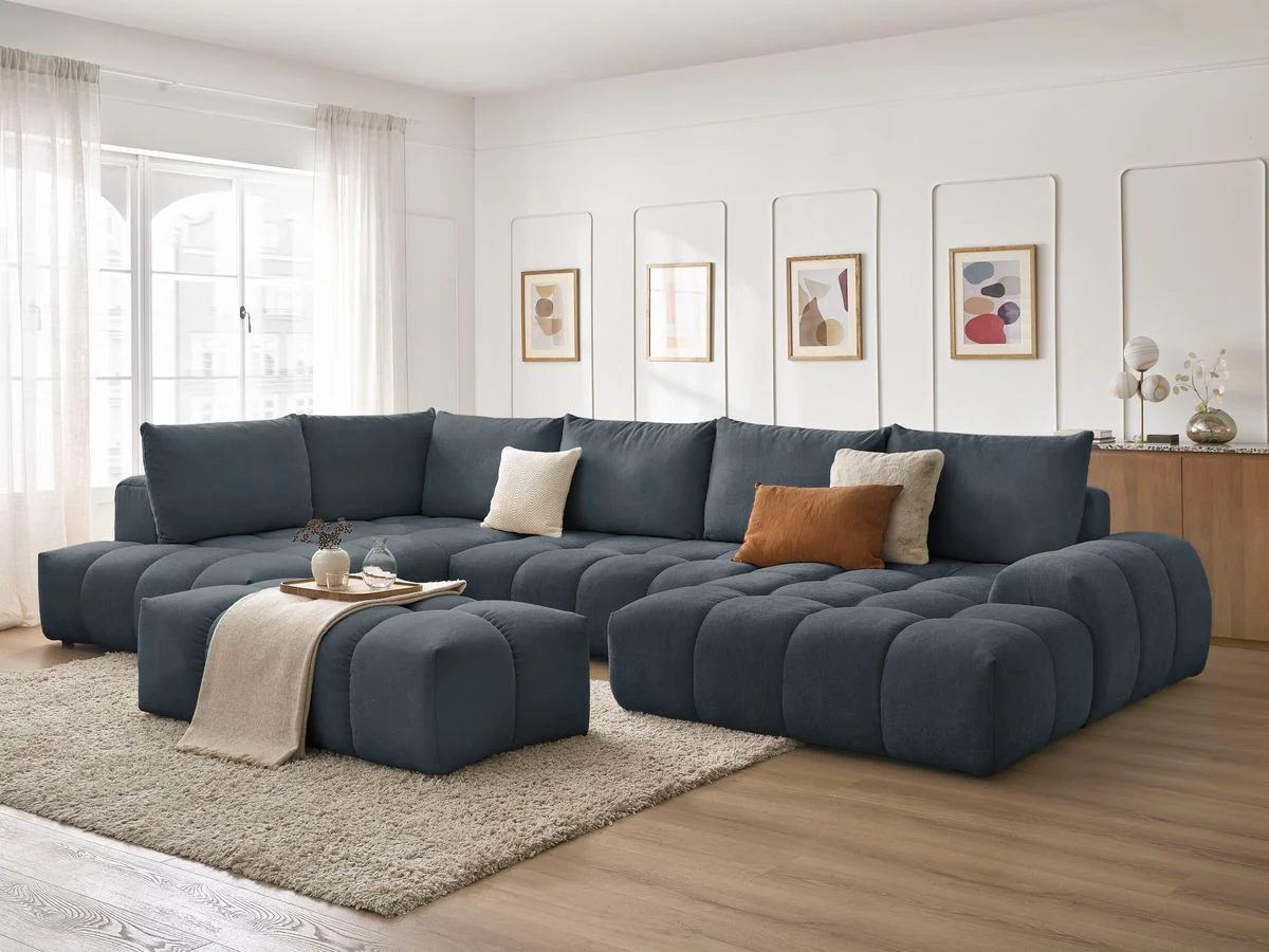 Canapé panoramique convertible coffre EVEREST tissu texturé avec pouf - Image 48