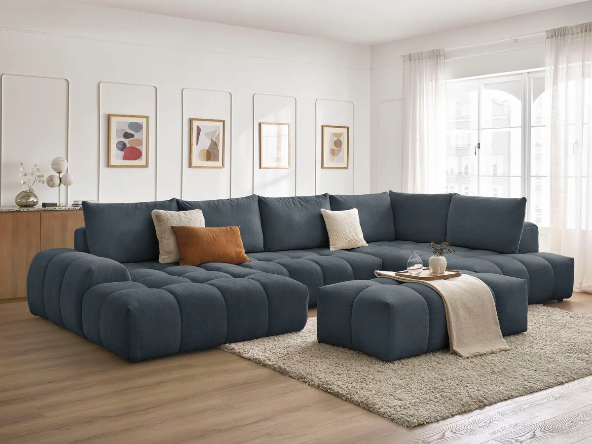 Canapé panoramique convertible coffre EVEREST tissu texturé avec pouf - Image 49