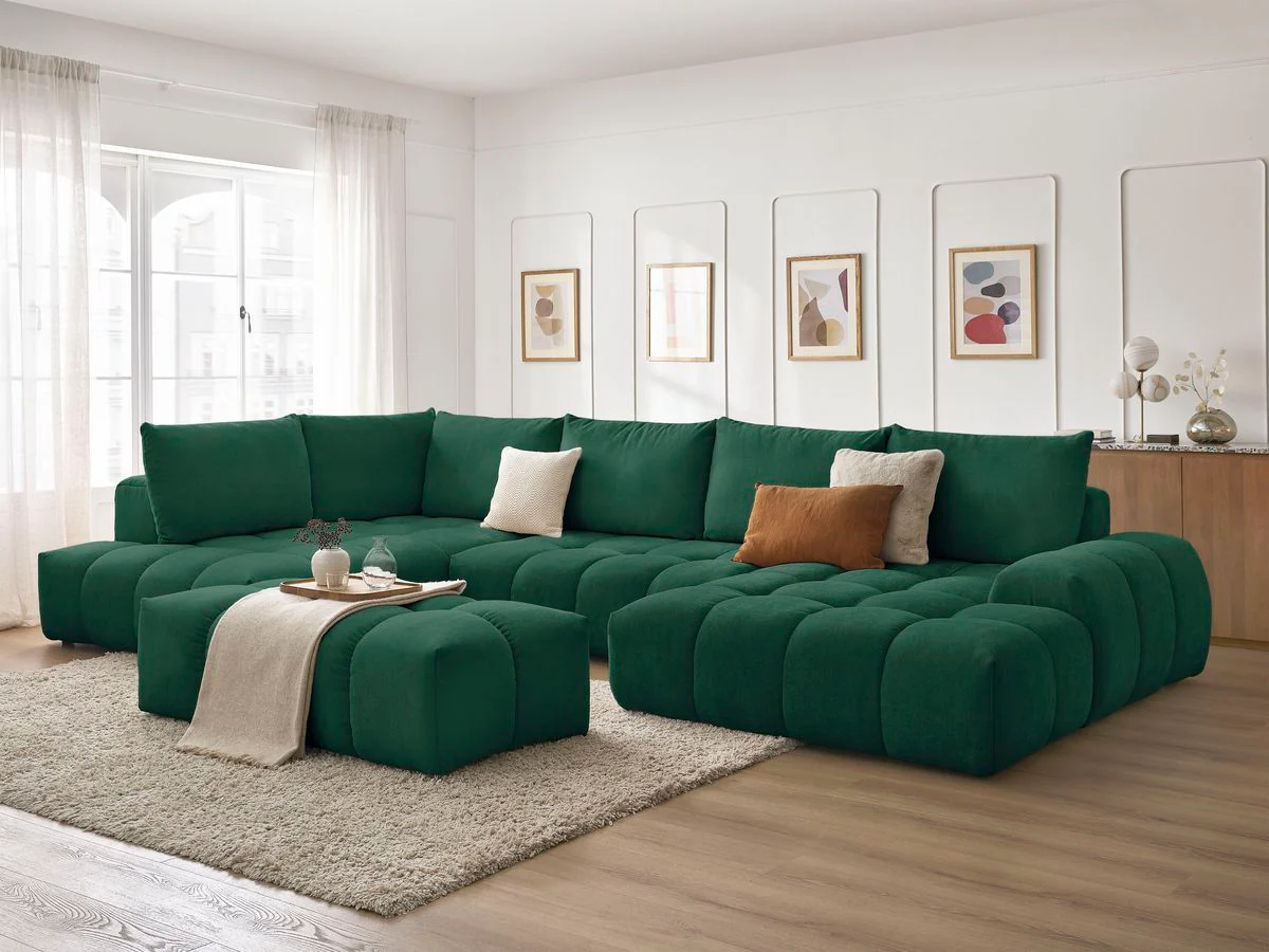 Canapé panoramique convertible coffre EVEREST tissu texturé avec pouf - Image 50