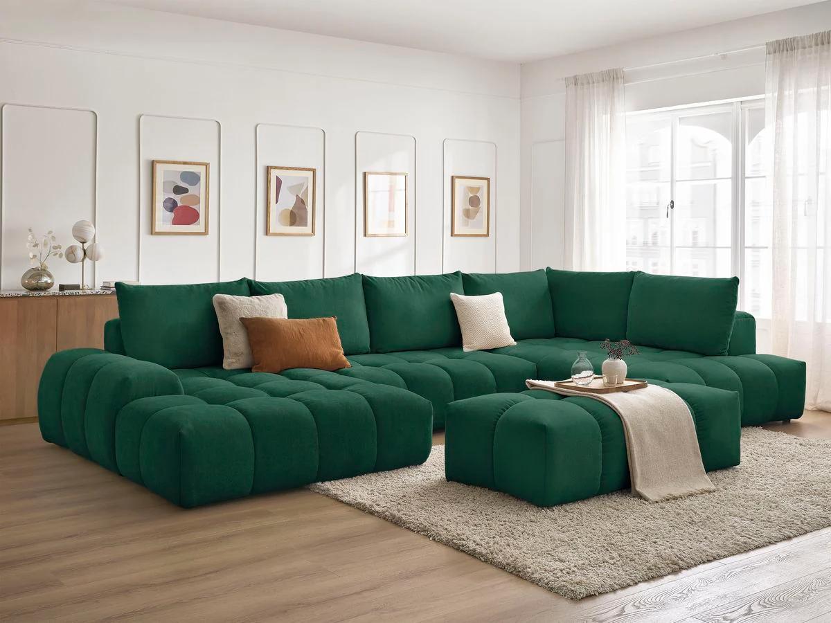 Canapé panoramique convertible coffre EVEREST tissu texturé avec pouf - Image 51