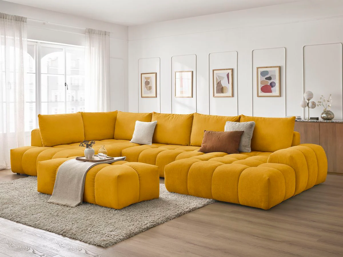 Canapé panoramique convertible coffre EVEREST tissu texturé avec pouf - Image 52