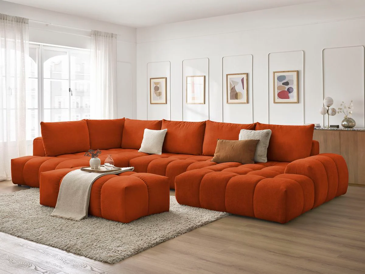 Canapé panoramique convertible coffre EVEREST tissu texturé avec pouf - Image 54