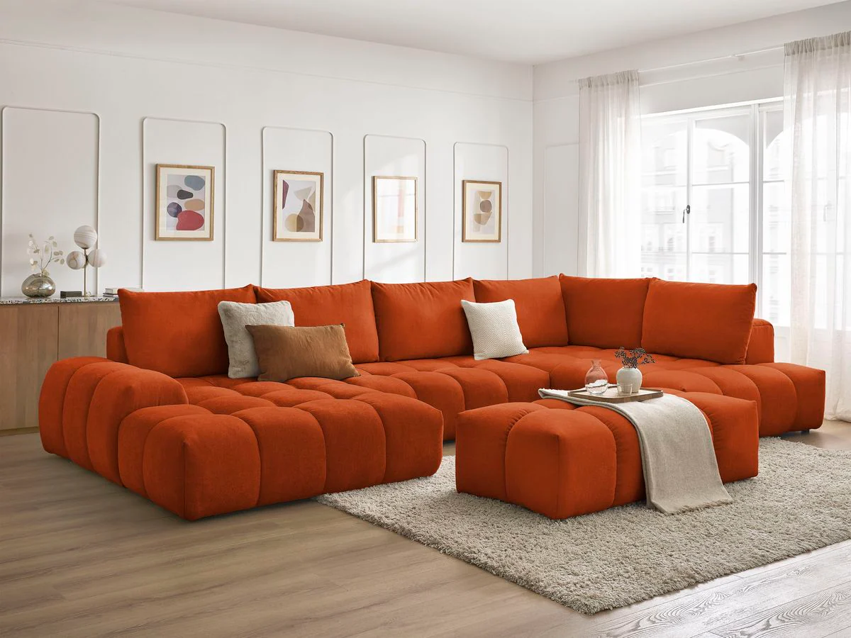 Canapé panoramique convertible coffre EVEREST tissu texturé avec pouf - Image 55