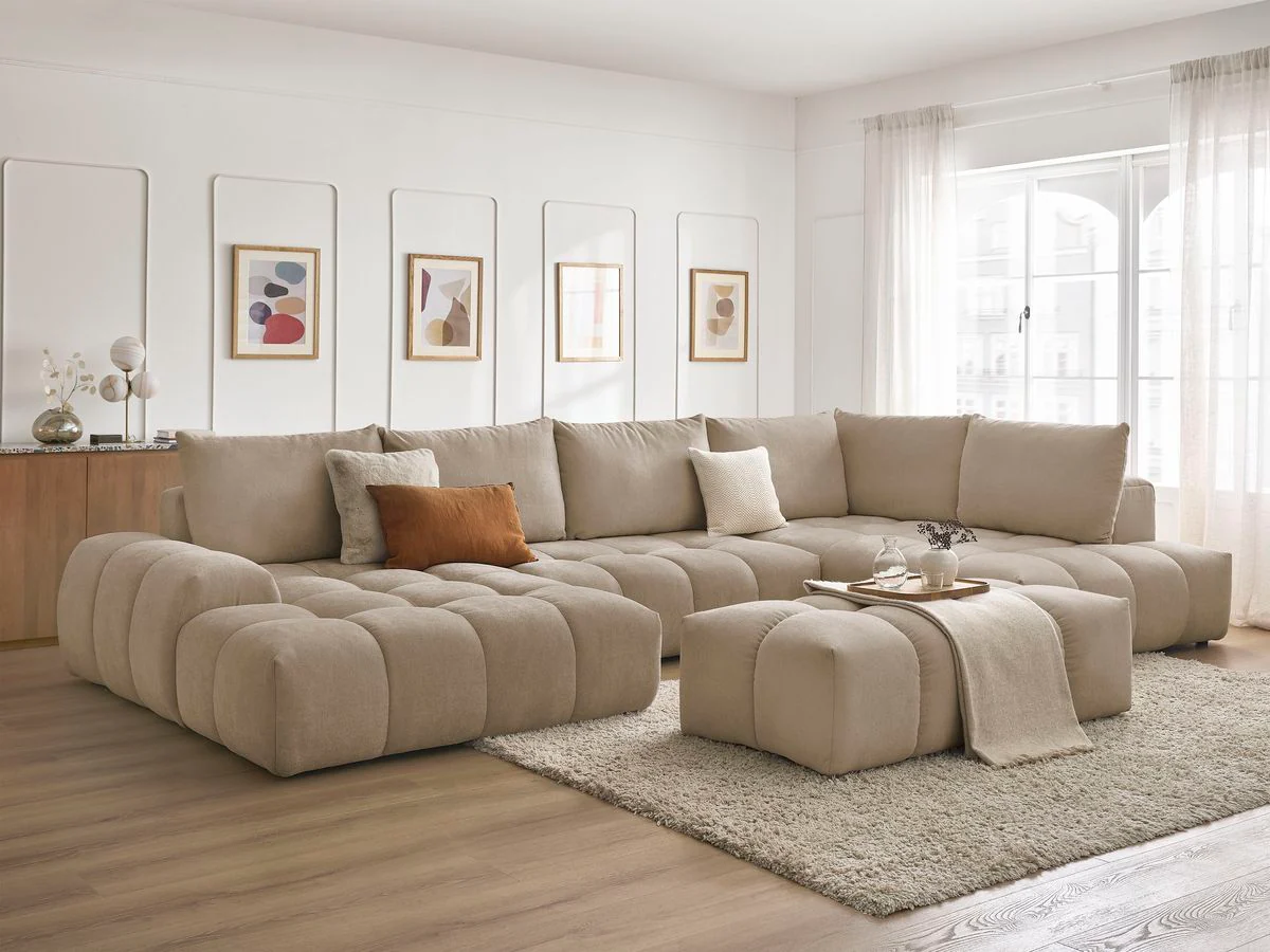 Canapé panoramique convertible coffre EVEREST tissu texturé avec pouf - Image 57