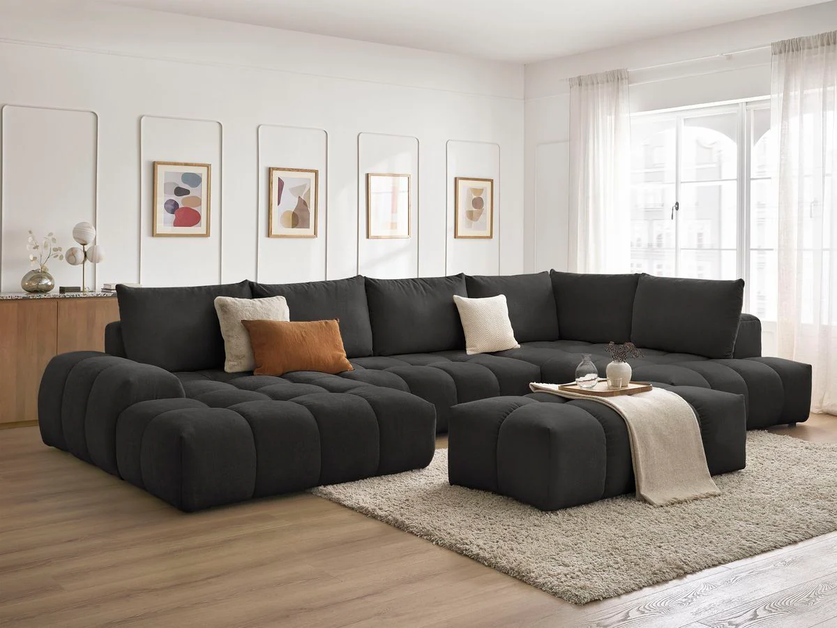 Canapé panoramique convertible coffre EVEREST tissu texturé avec pouf - Image 61