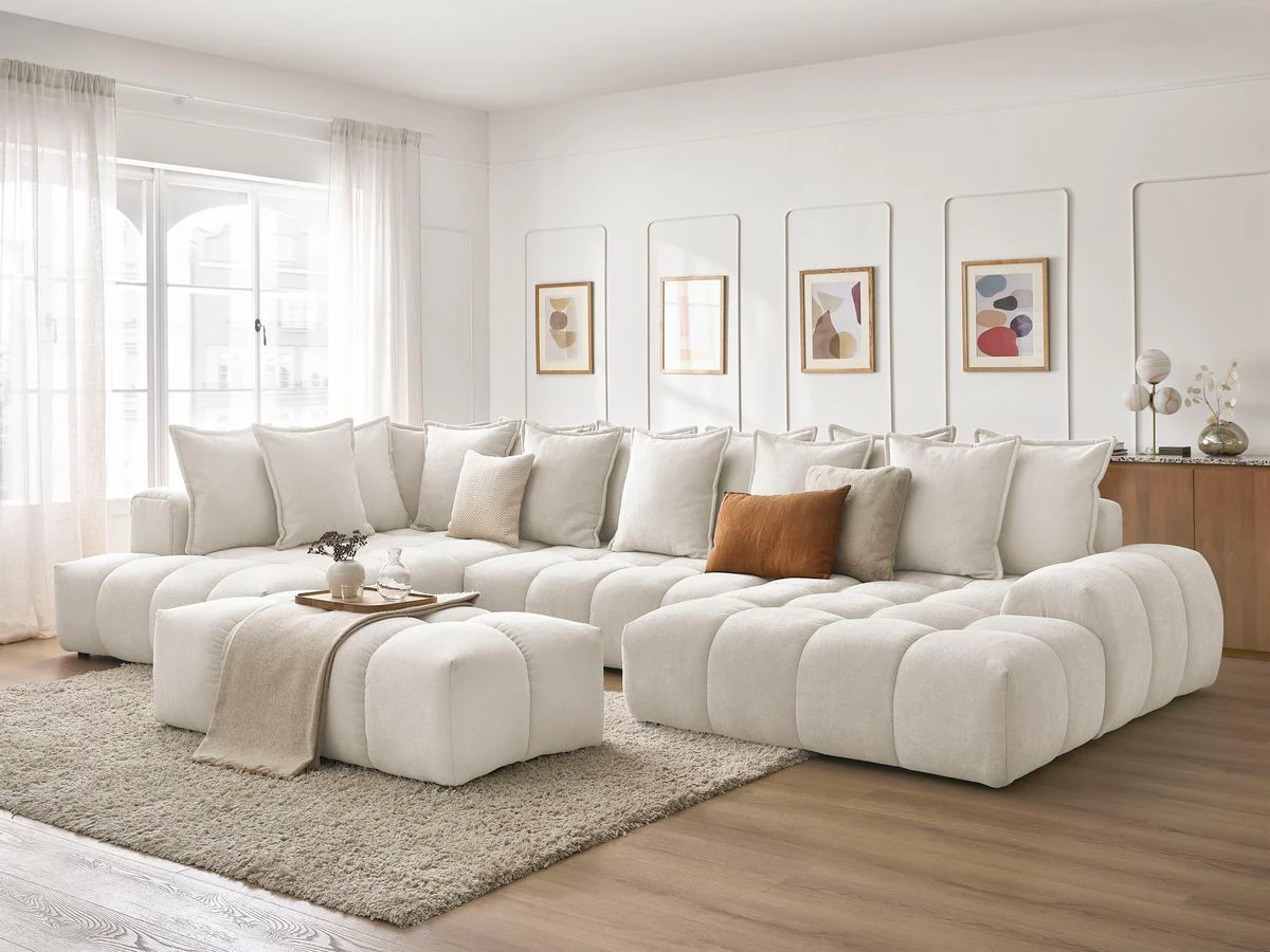 Canapé panoramique convertible coffre EVEREST tissu texturé avec pouf - Image 62