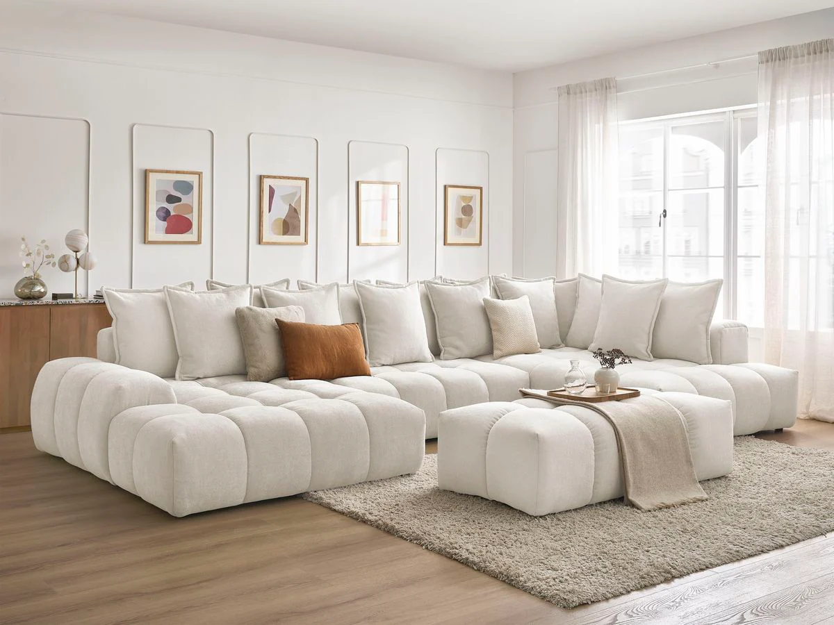 Canapé panoramique convertible coffre EVEREST tissu texturé avec pouf - Image 63