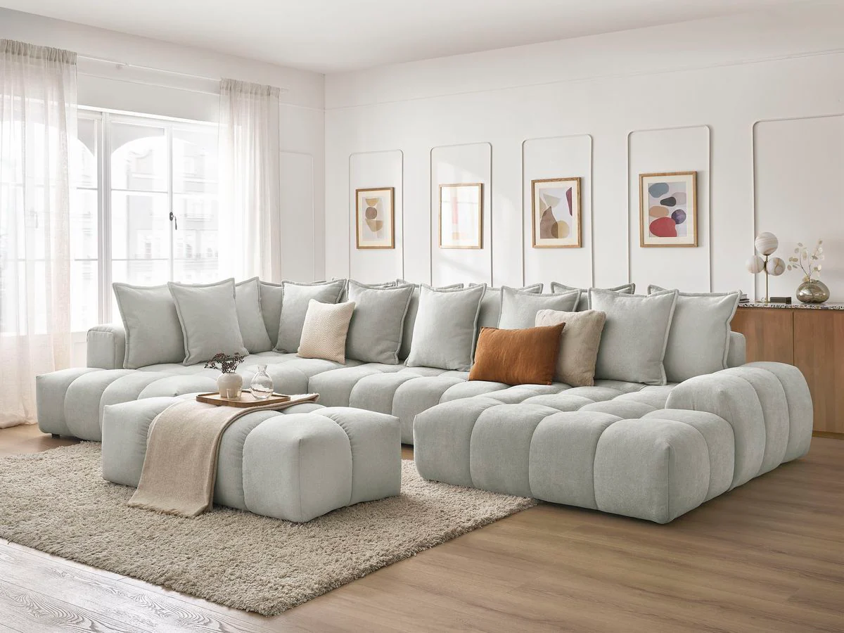 Canapé panoramique convertible coffre EVEREST tissu texturé avec pouf - Image 64