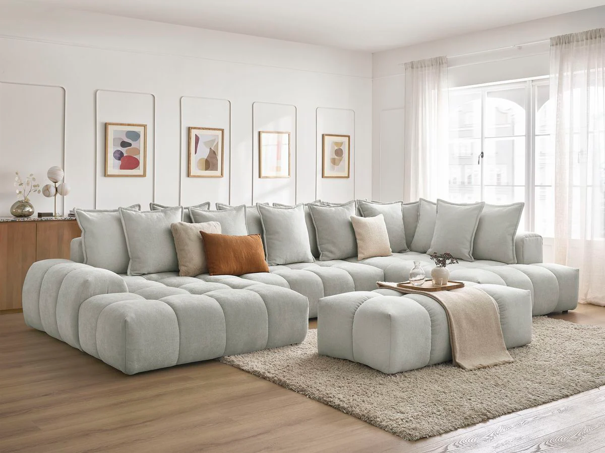 Canapé panoramique convertible coffre EVEREST tissu texturé avec pouf - Image 65