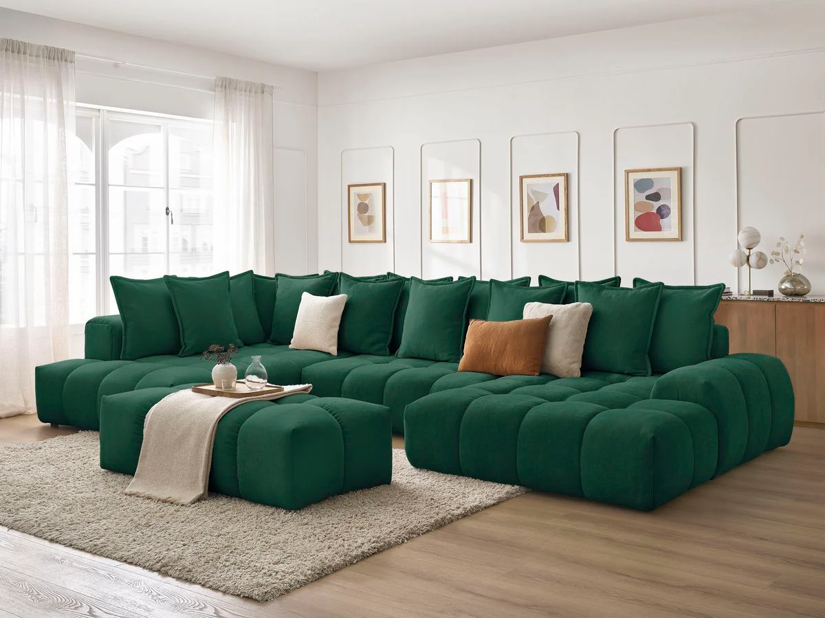 Canapé panoramique convertible coffre EVEREST tissu texturé avec pouf - Image 70