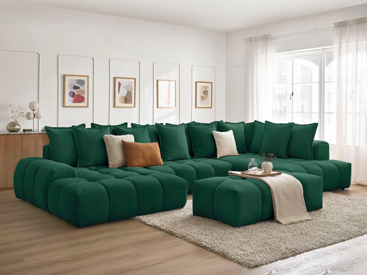 Canapé panoramique convertible coffre EVEREST tissu texturé avec pouf - Image 71