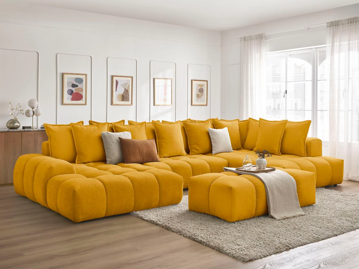 Canapé panoramique convertible coffre EVEREST tissu texturé avec pouf - Image 73