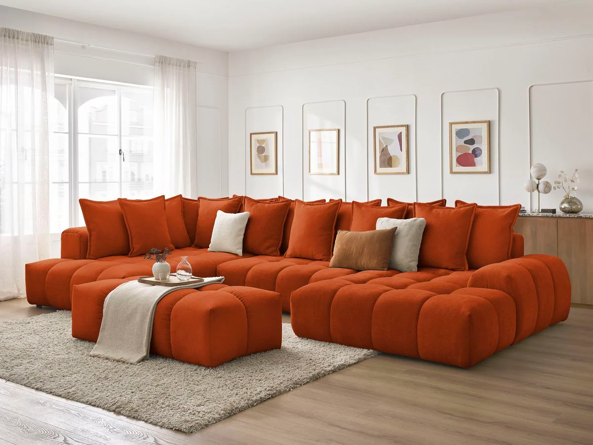 Canapé panoramique convertible coffre EVEREST tissu texturé avec pouf - Image 74