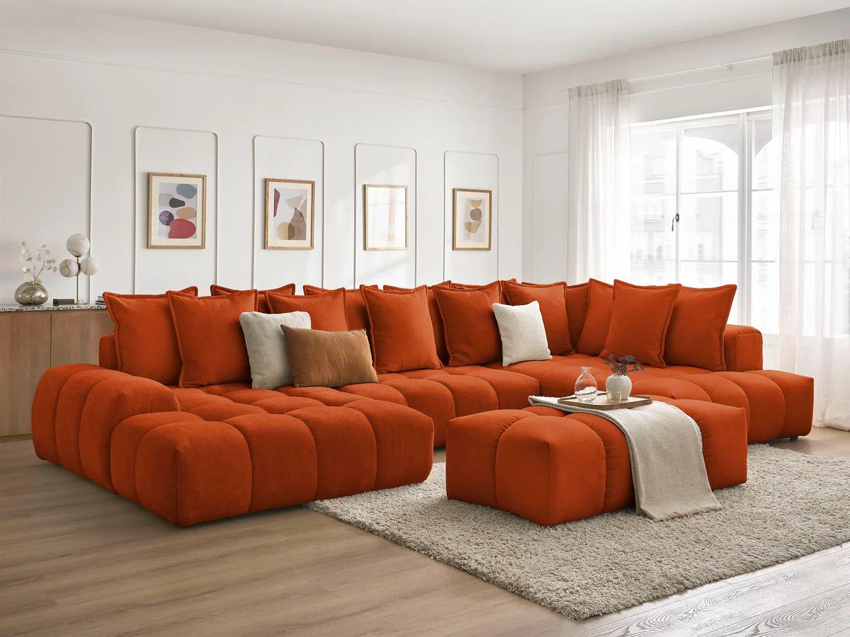 Canapé panoramique convertible coffre EVEREST tissu texturé avec pouf - Image 75