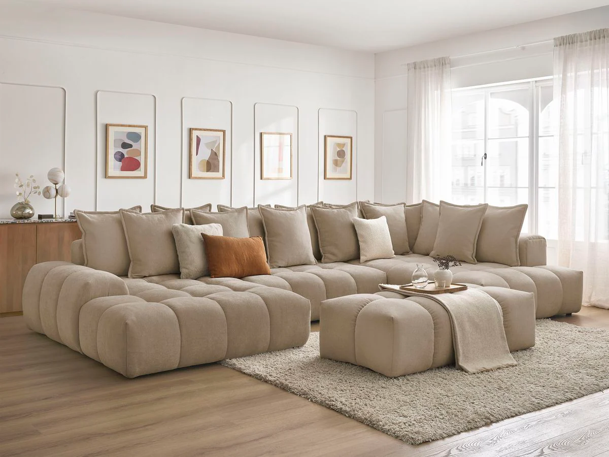 Canapé panoramique convertible coffre EVEREST tissu texturé avec pouf - Image 77