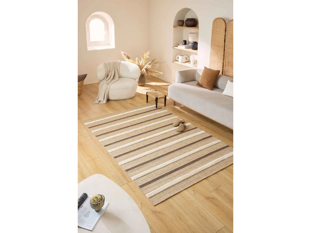 Tapis poils courts  HILDA aspect jute motif rayé
