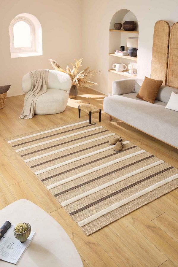 Tapis poils courts  HILDA aspect jute motif rayé - Image 3