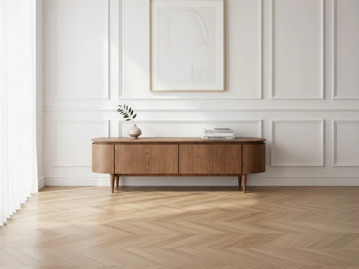 Meuble TV 4 portes 180 cm SORMIOU placage chêne massif - Image 2