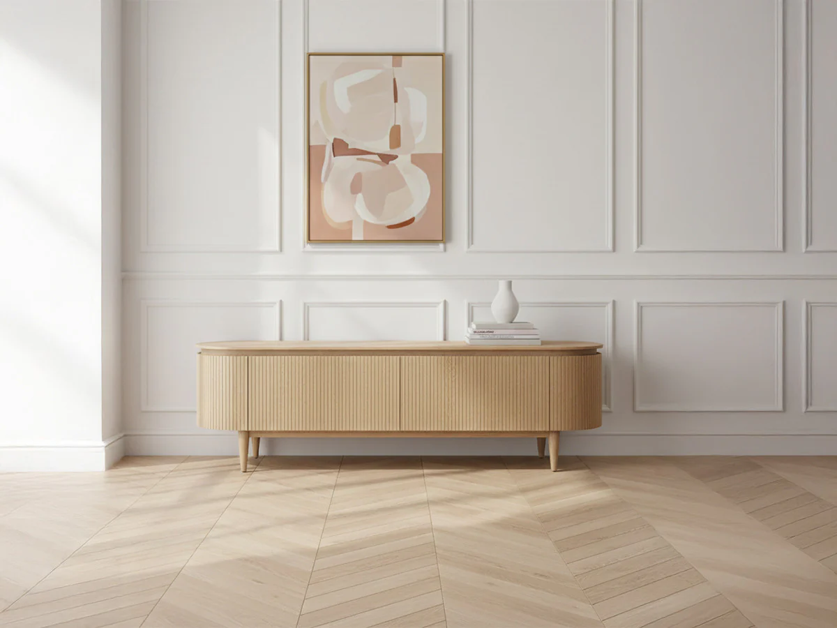 Meuble TV 4 portes 180 cm SORMIOU placage chêne massif - Image 3
