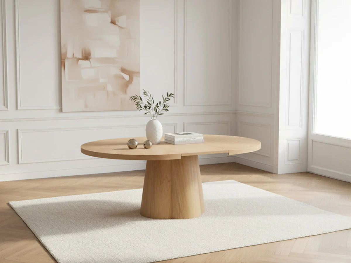 Table à manger ronde extensible 130 à 180 cm SUGITON placage chêne massif - Image 3