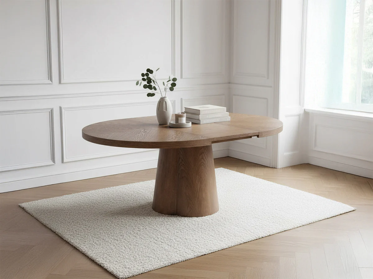 Table à manger ronde extensible 130 à 180 cm SUGITON placage chêne massif - Image 4