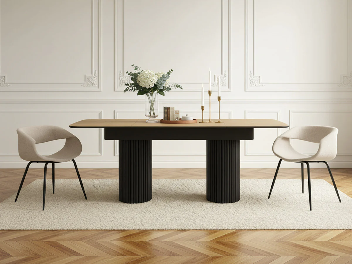 Table à manger extensible BRAGA placage chêne massif