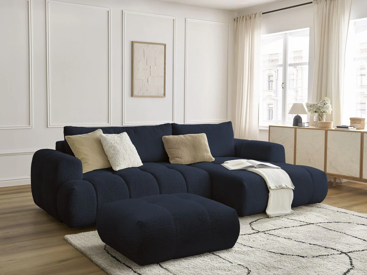 Canapé d'angle convertible FUJI tissu bouclette avec pouf - Image 31